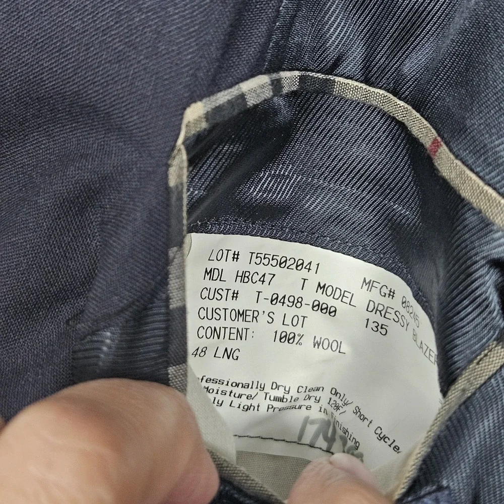 Vtg‎ Burberry London Blazer Mens 48L Navy Blue 100% Wool Single Breasted Button